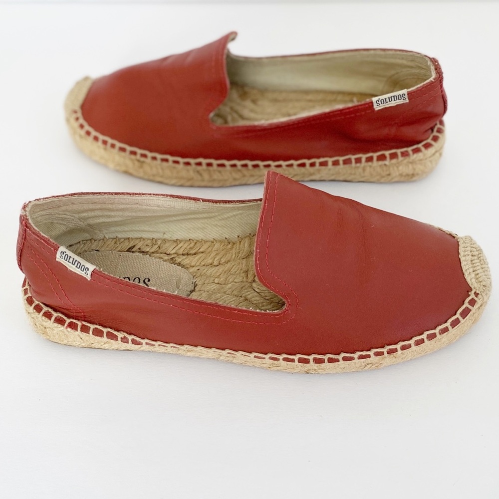 Soludos Orange Leather Slip-On Espadrille Flats